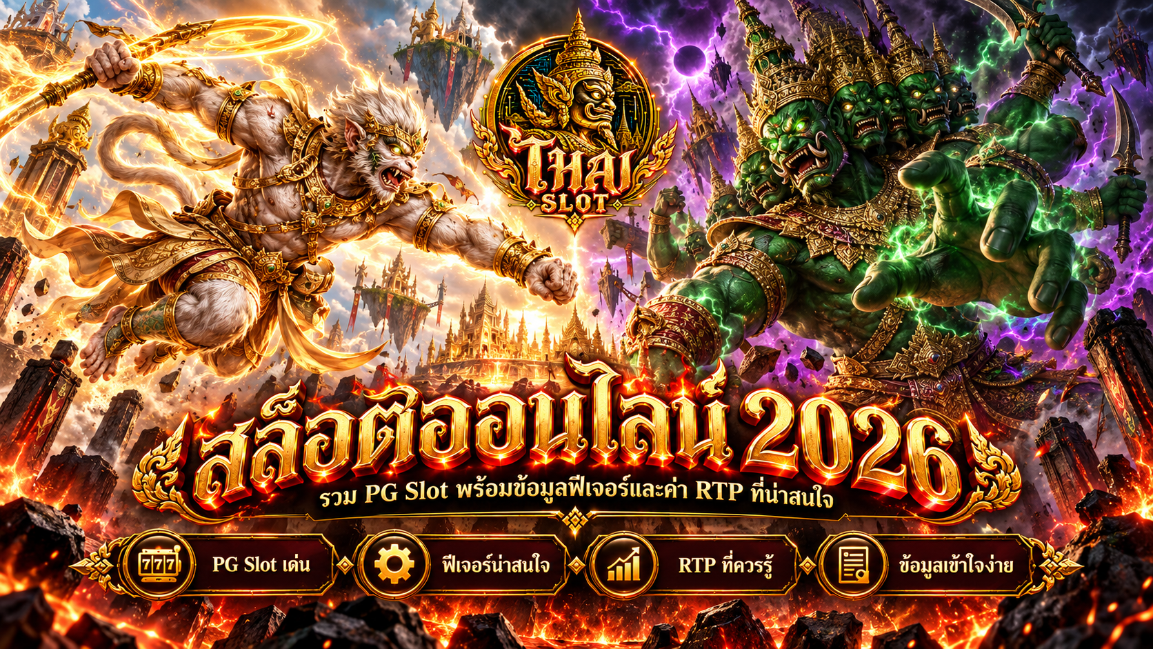 หน้าจอเกมสล็อตสมมติสำหรับอธิบายสัญลักษณ์และกติกา